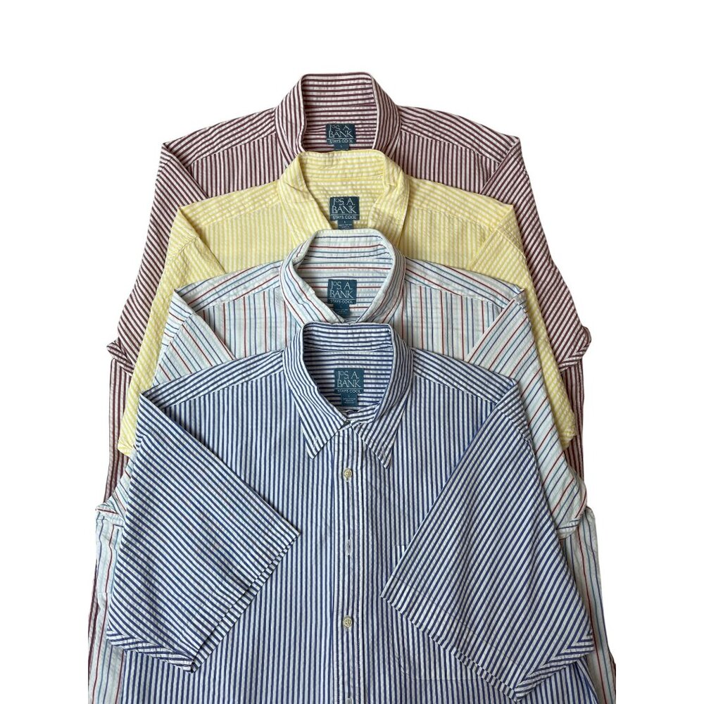 Jos.A.Bank Mens Button-Up Short-Sleeve Shirts Multi-Color Striped Sz L